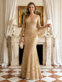 Mermaid V Neck Long Sleeves Mother of the Bride Dresses