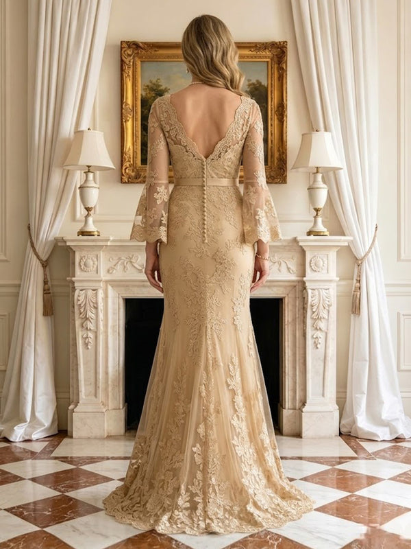 Mermaid V Neck Long Sleeves Mother of the Bride Dresses
