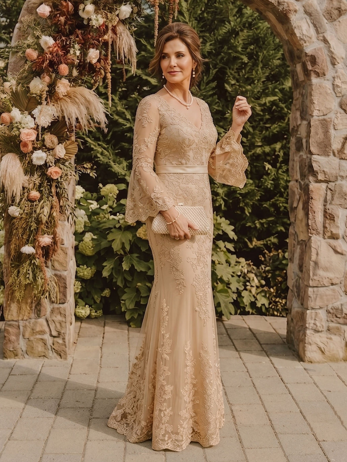 Mermaid V Neck Long Sleeves Mother of the Bride Dresses