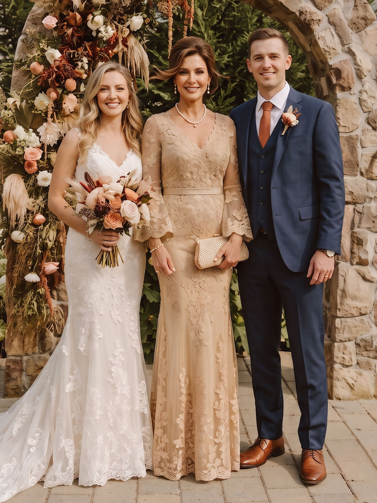 Mermaid V Neck Long Sleeves Mother of the Bride Dresses