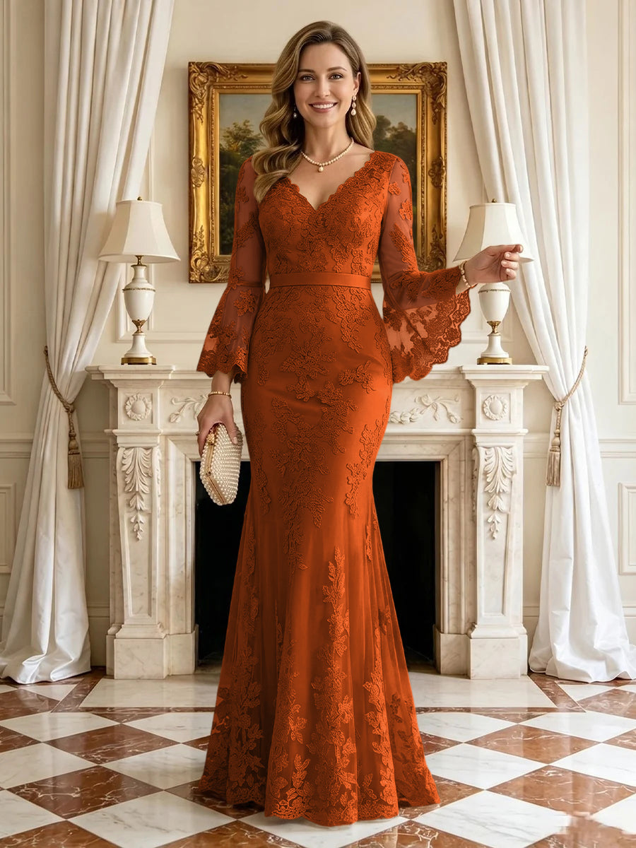 Mermaid V Neck Long Sleeves Mother of the Bride Dresses