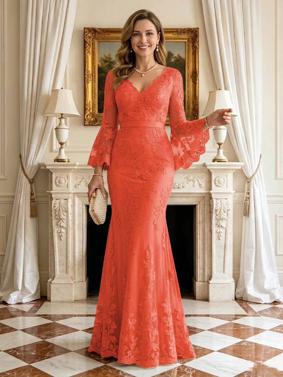 Mermaid V Neck Long Sleeves Mother of the Bride Dresses