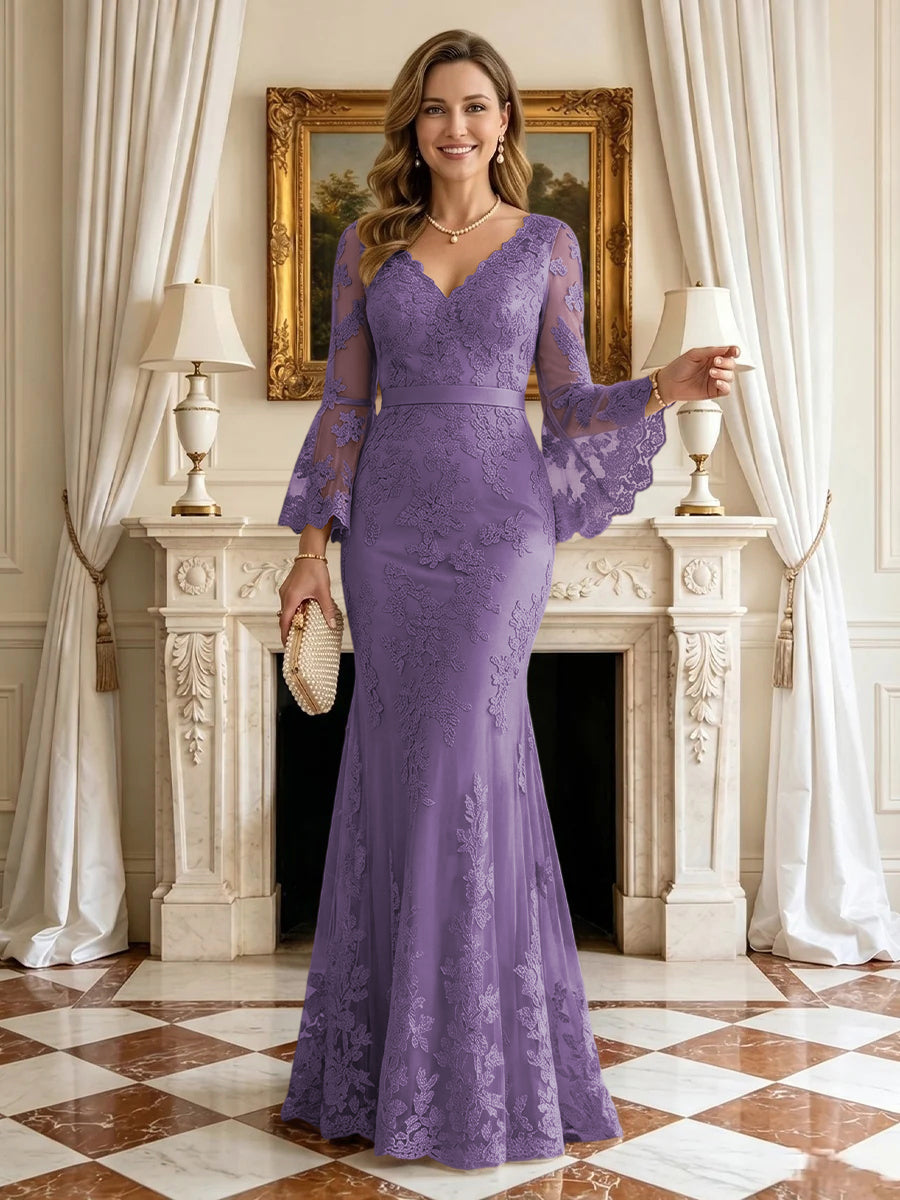 Mermaid V Neck Long Sleeves Mother of the Bride Dresses