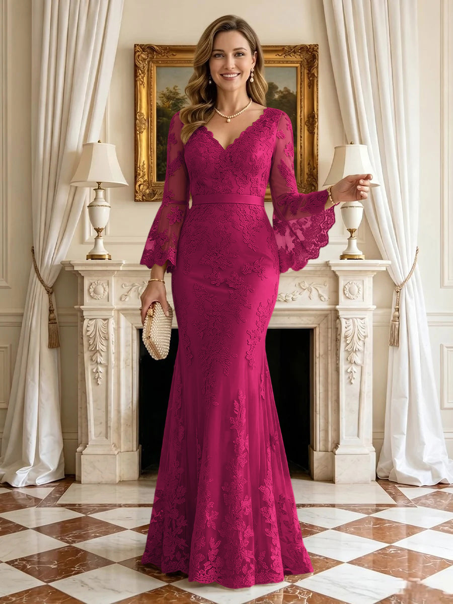 Mermaid V Neck Long Sleeves Mother of the Bride Dresses