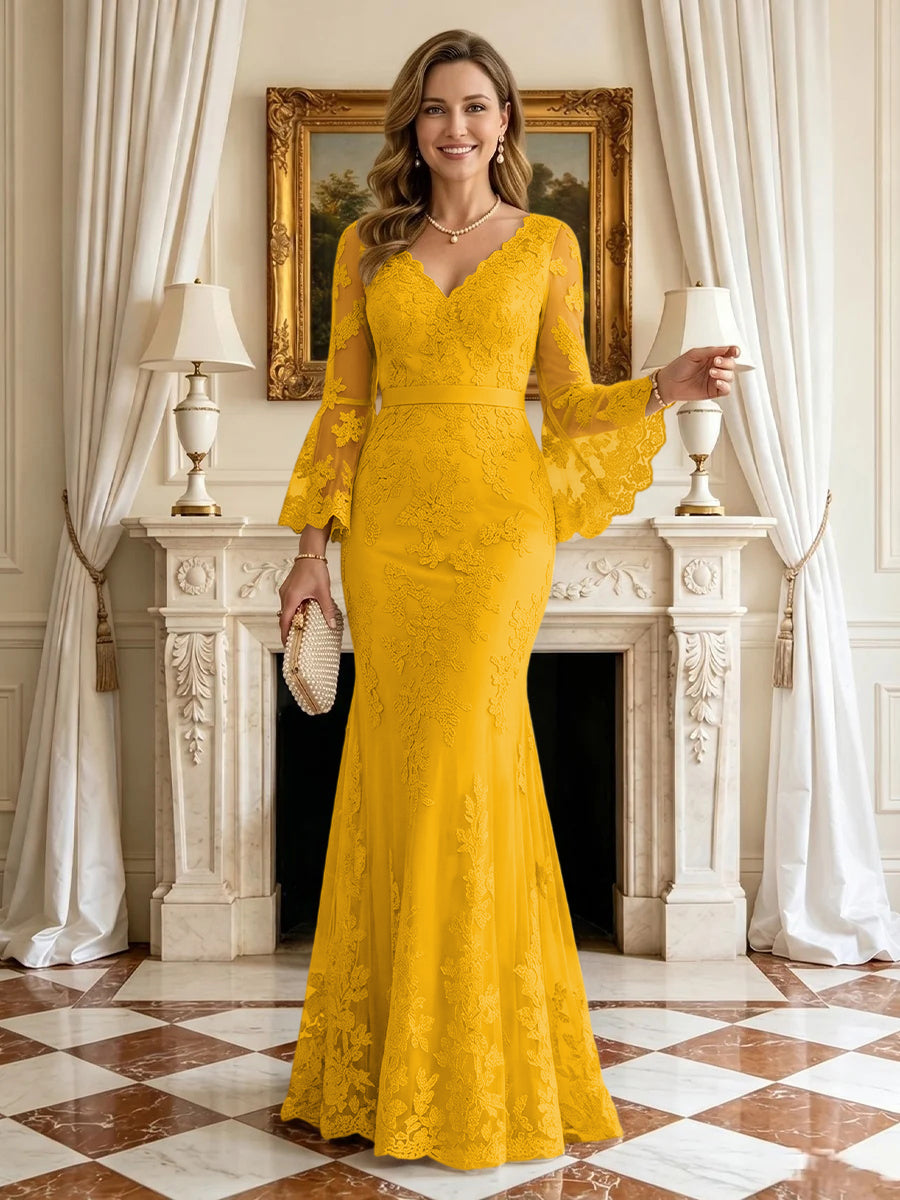 Mermaid V Neck Long Sleeves Mother of the Bride Dresses