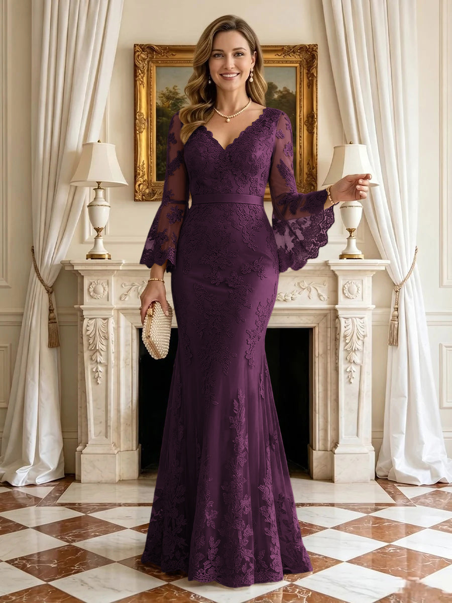 Mermaid V Neck Long Sleeves Mother of the Bride Dresses