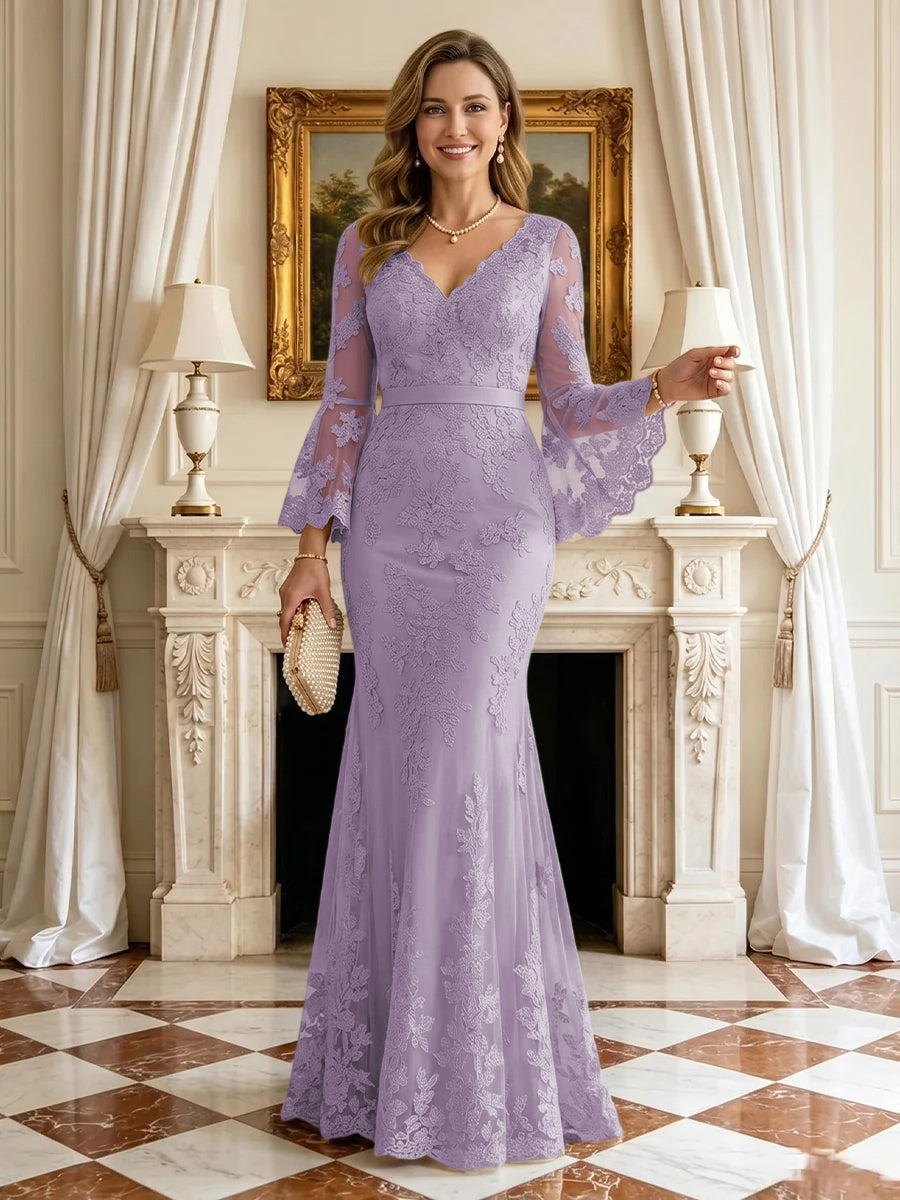 Mermaid V Neck Long Sleeves Mother of the Bride Dresses
