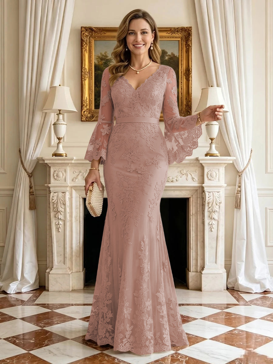 Mermaid V Neck Long Sleeves Mother of the Bride Dresses