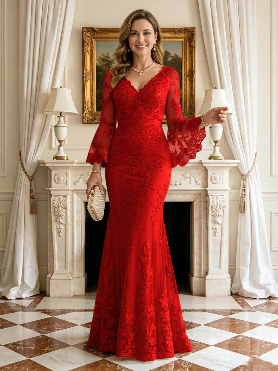 Mermaid V Neck Long Sleeves Mother of the Bride Dresses