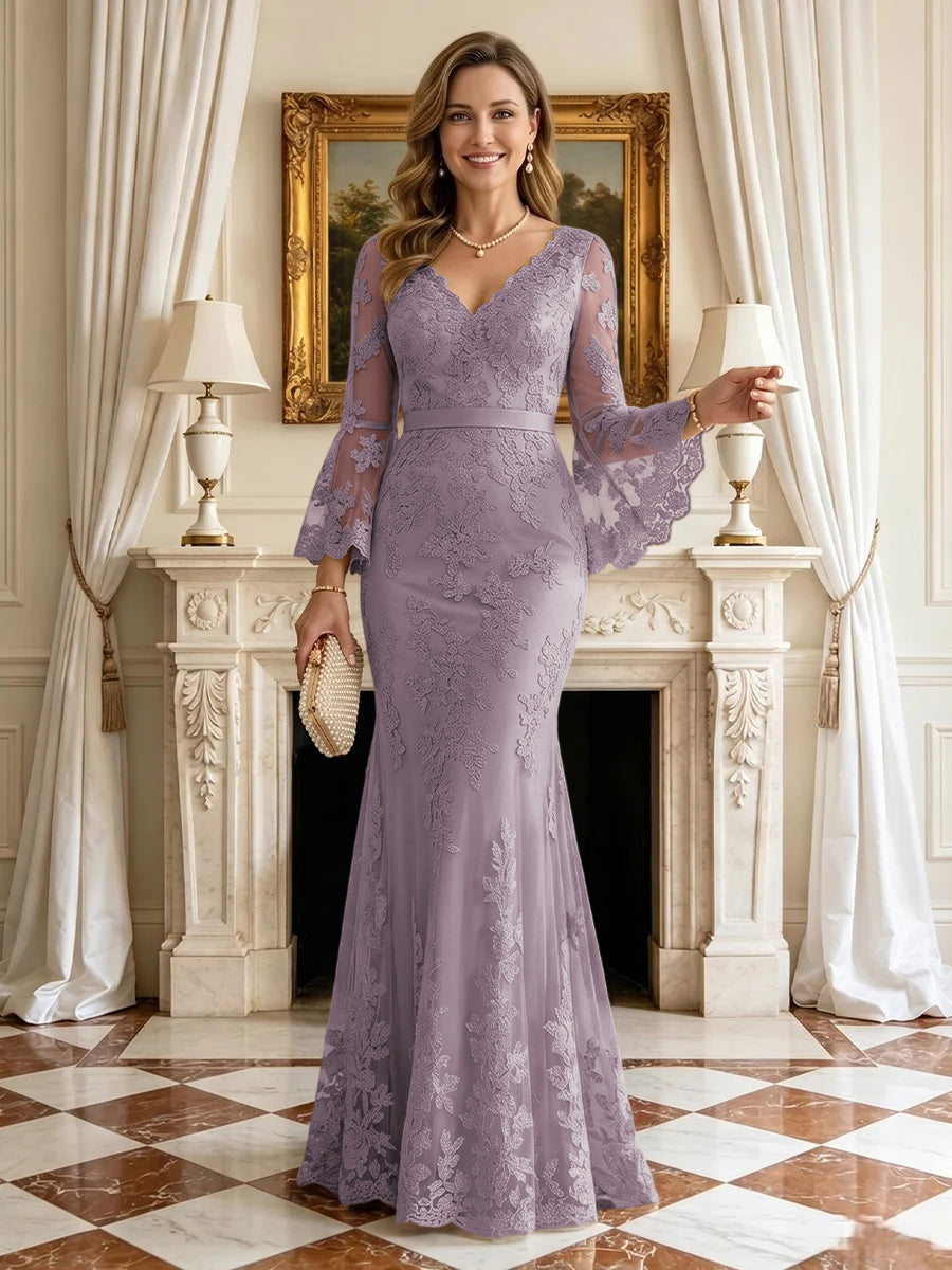 Mermaid V Neck Long Sleeves Mother of the Bride Dresses