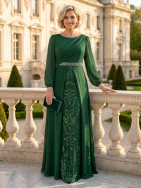 A Line Round Neck Long Sleeves Mother of the Bride Dresses with Belt