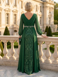 A Line Round Neck Long Sleeves Mother of the Bride Dresses with Belt