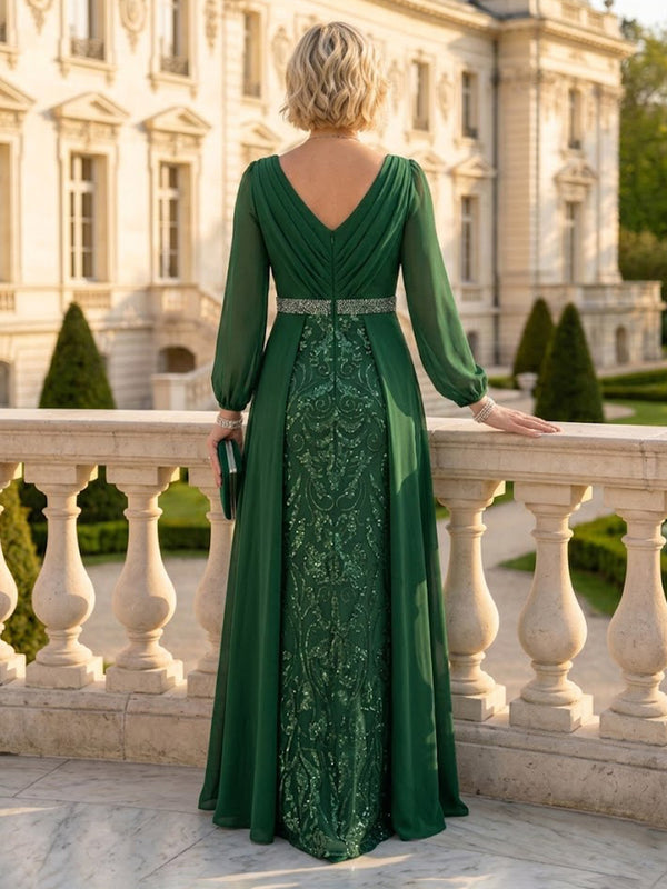 A Line Round Neck Long Sleeves Mother of the Bride Dresses with Belt