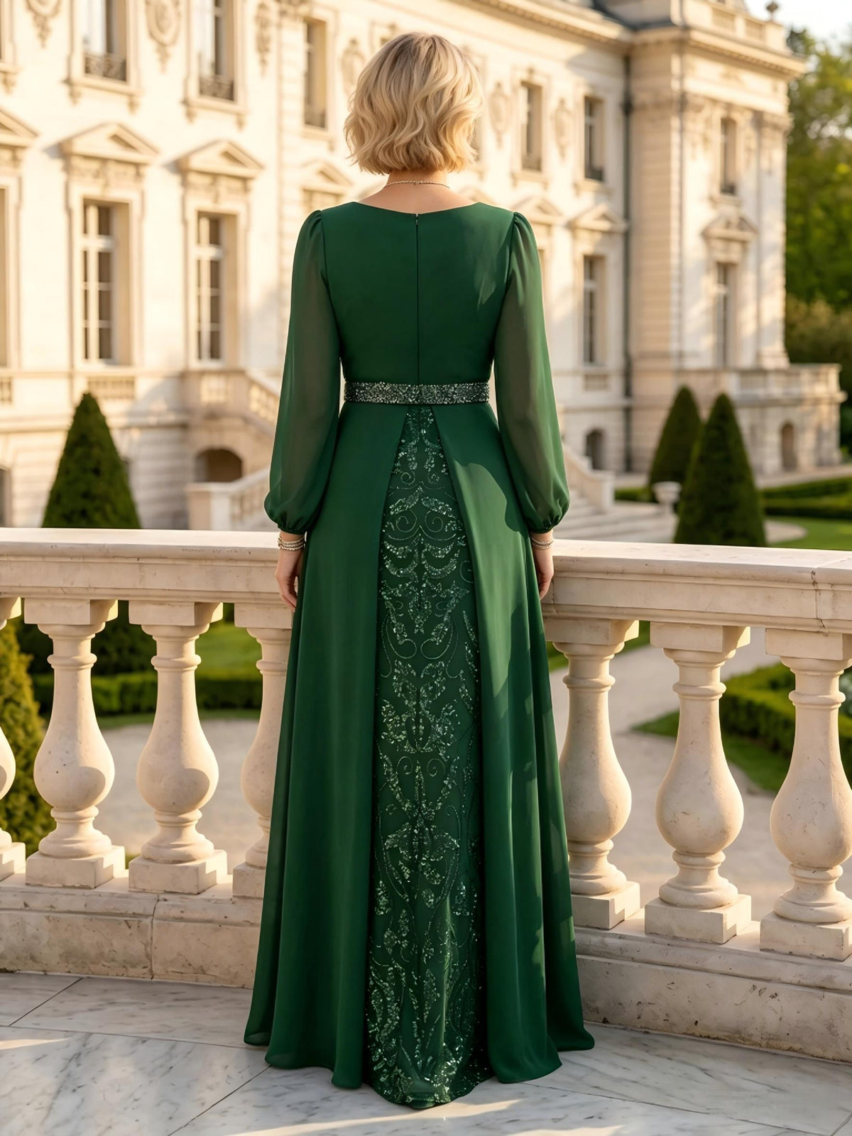 A Line Round Neck Long Sleeves Mother of the Bride Dresses with Belt