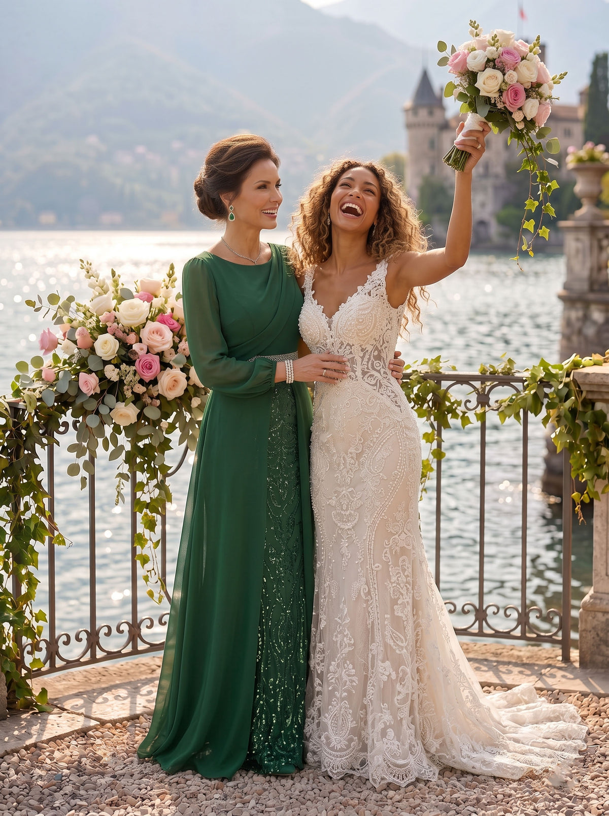 A Line Round Neck Long Sleeves Mother of the Bride Dresses with Belt