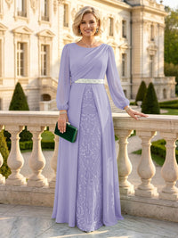 A Line Round Neck Long Sleeves Mother of the Bride Dresses with Belt