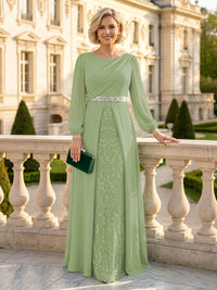 A Line Round Neck Long Sleeves Mother of the Bride Dresses with Belt
