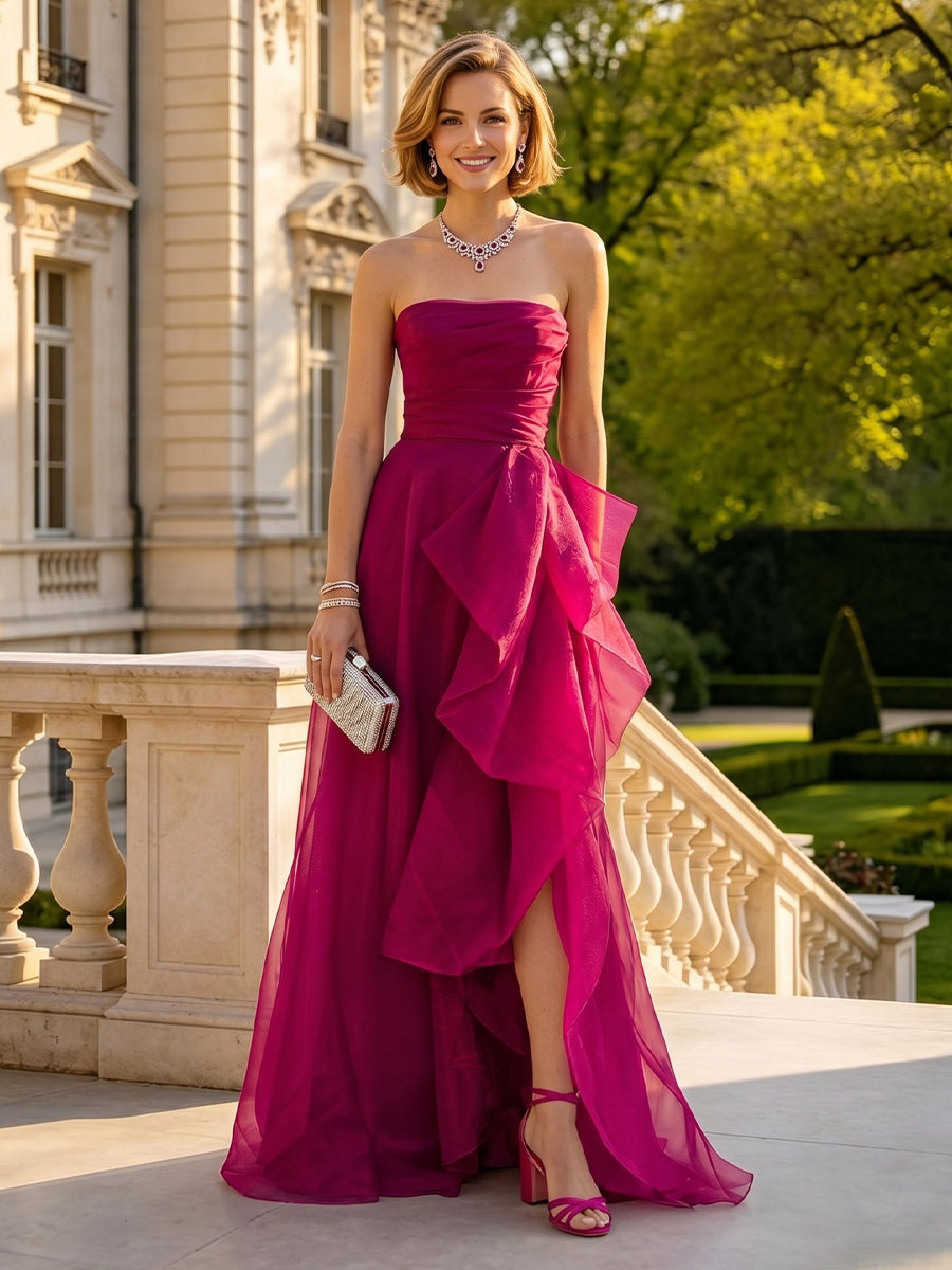 A Line Strapless Sleeveless Mother of the Bride Dresses with Slit