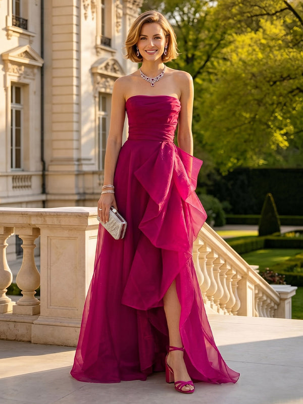 A Line Strapless Sleeveless Mother of the Bride Dresses with Slit