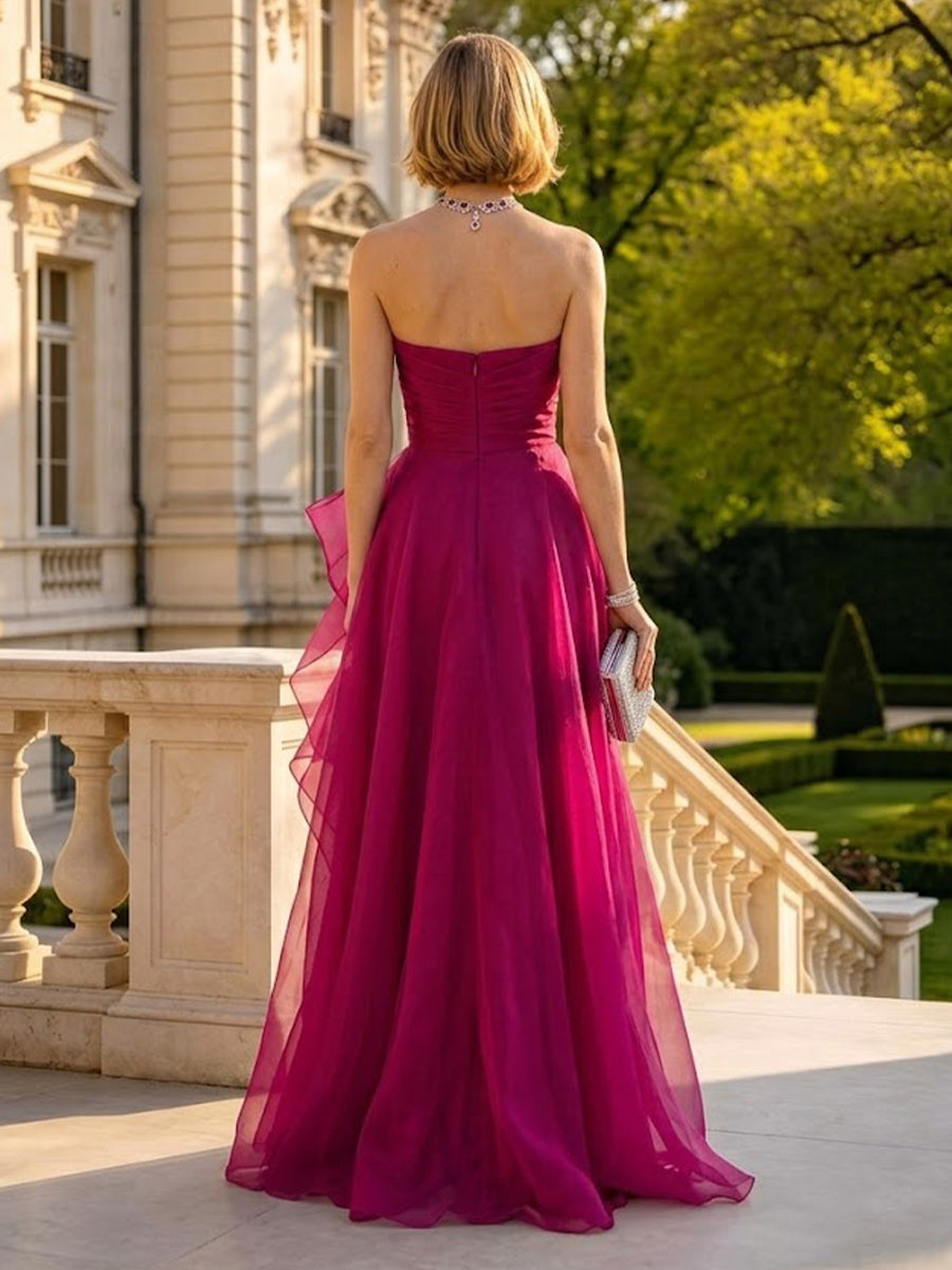 A Line Strapless Sleeveless Mother of the Bride Dresses with Slit