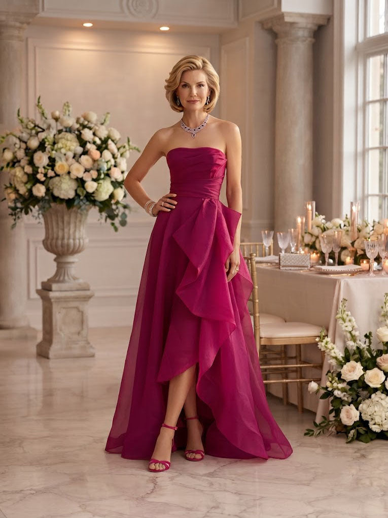 A Line Strapless Sleeveless Mother of the Bride Dresses with Slit