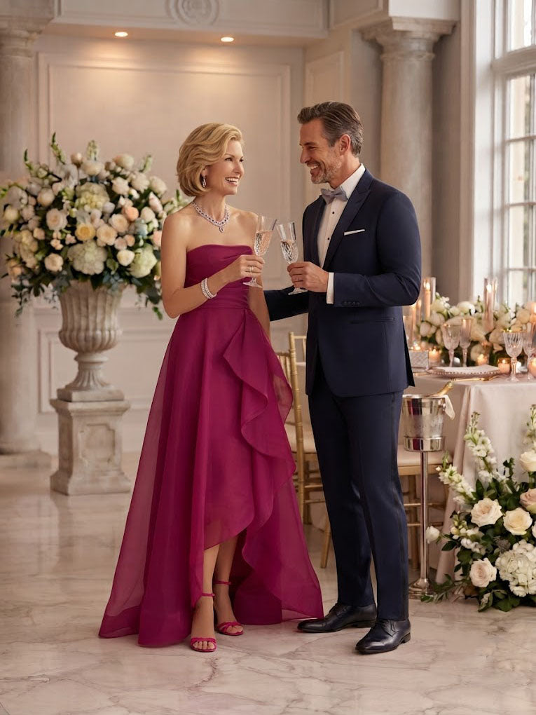 A Line Strapless Sleeveless Mother of the Bride Dresses with Slit