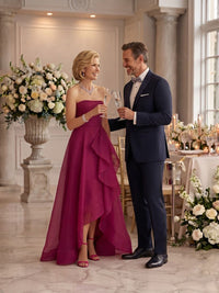 A Line Strapless Sleeveless Mother of the Bride Dresses with Slit