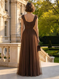 A Line V Neck Short Sleeves Long Mother of the Bride Dresses
