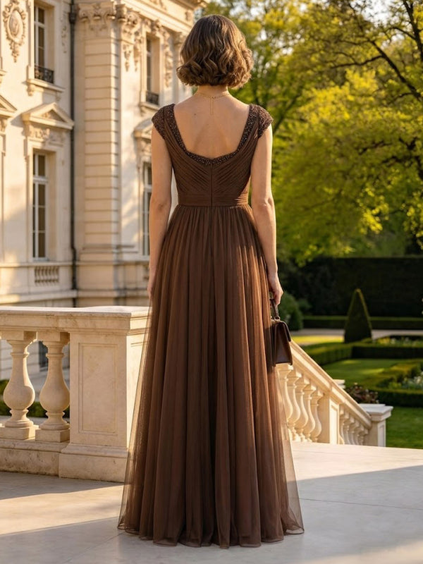 A Line V Neck Short Sleeves Long Mother of the Bride Dresses