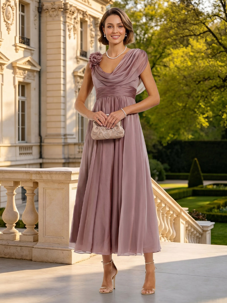 A Line Cowl Neck Sleeveless Long Mother of the Bride Dresses
