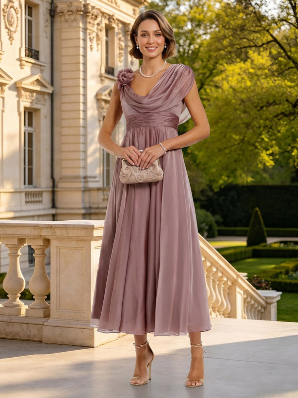 A Line Cowl Neck Sleeveless Long Mother of the Bride Dresses