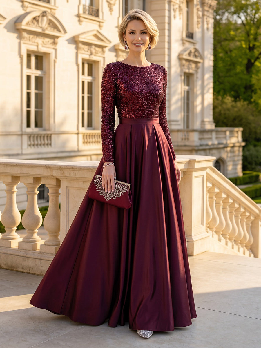 A Line Round Neck Long Sleeves Mother of the Bride Dresses