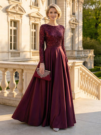 A Line Round Neck Long Sleeves Mother of the Bride Dresses
