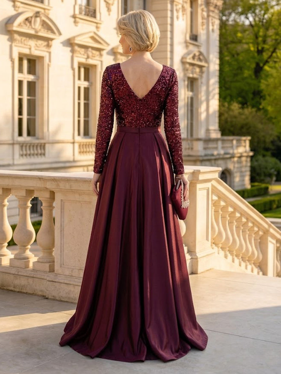 A Line Round Neck Long Sleeves Mother of the Bride Dresses