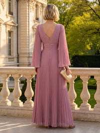 A Line Deep V Neck Long Sleeves Mother of the Bride Dresses