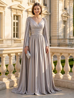 A Line V Neck Long Sleeves Satin Mother of the Bride Dresses