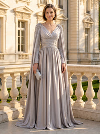 A Line V Neck Long Sleeves Satin Mother of the Bride Dresses