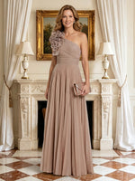 A Line One Shoulder Sleeveless Long Mother of the Bride Dresses with Flower