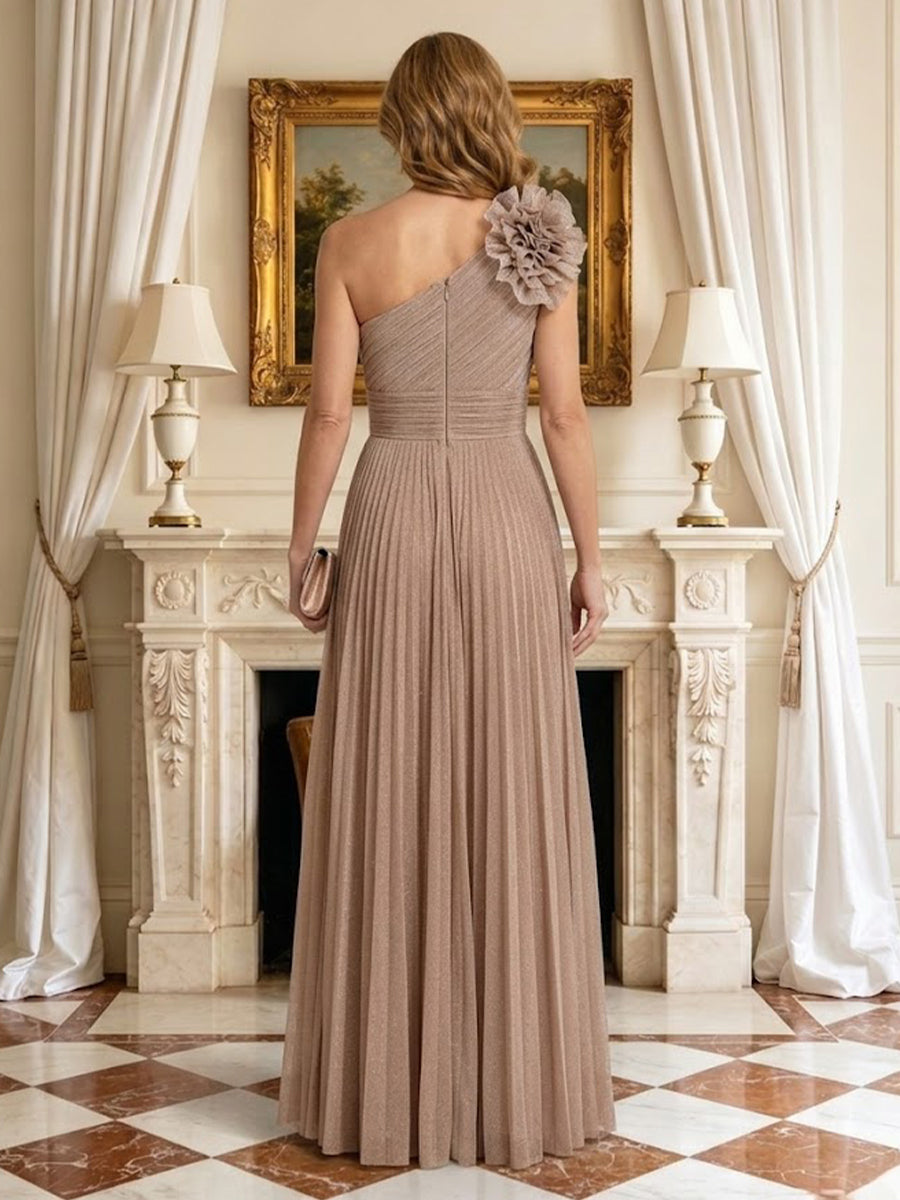 A Line One Shoulder Sleeveless Long Mother of the Bride Dresses with Flower