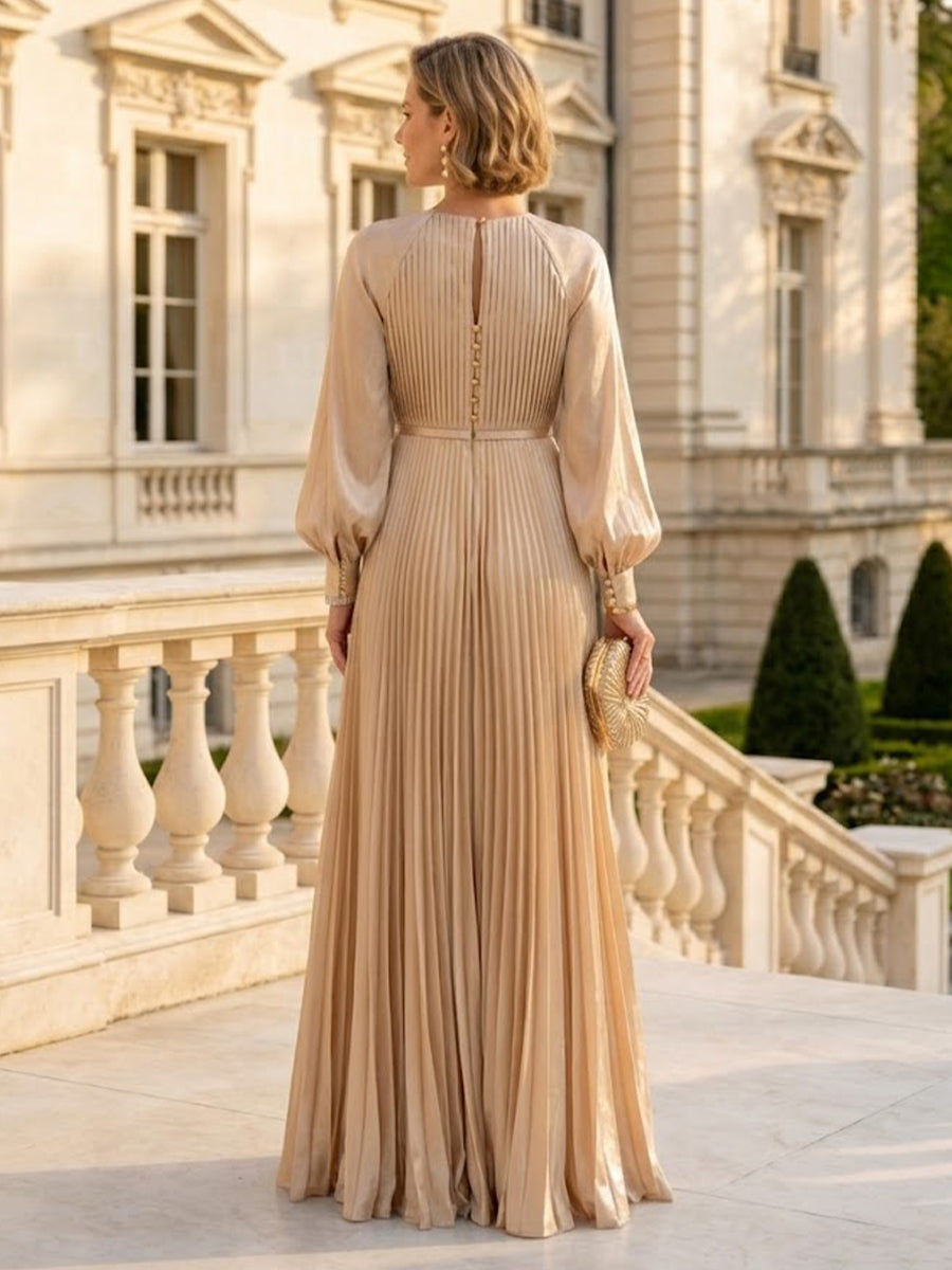 A Line Round Neck Long Sleeves Mother of the Bride Dresses with Slit