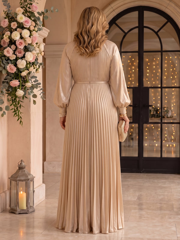 A Line Plus Size Round Neck Long Sleeves Mother of the Bride Dresses with Slit