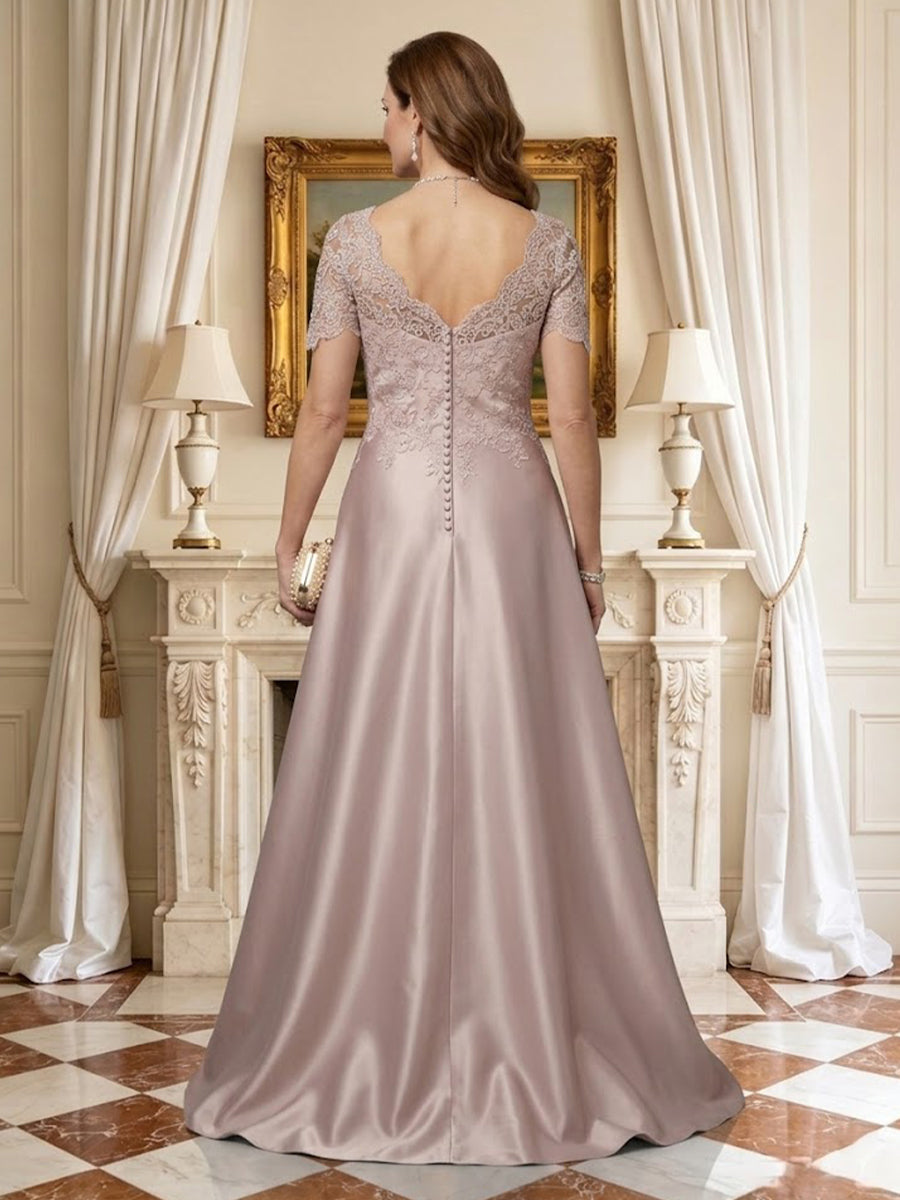A Line V Neck Short Sleeves High Low Mother of the Bride Dresses