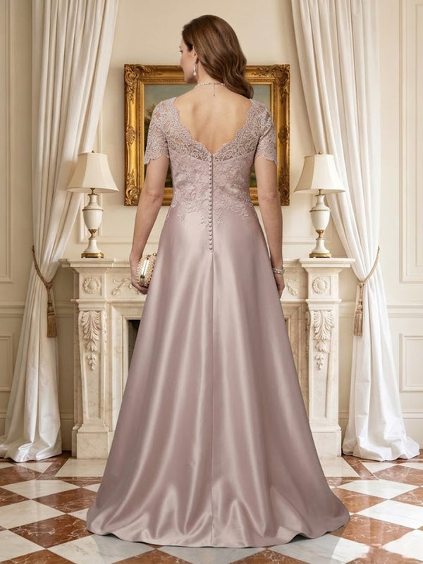 A Line V Neck Short Sleeves High Low Mother of the Bride Dresses