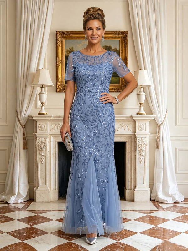 Mermaid Round Neck Short Sleeves Mother of the Bride Dresses