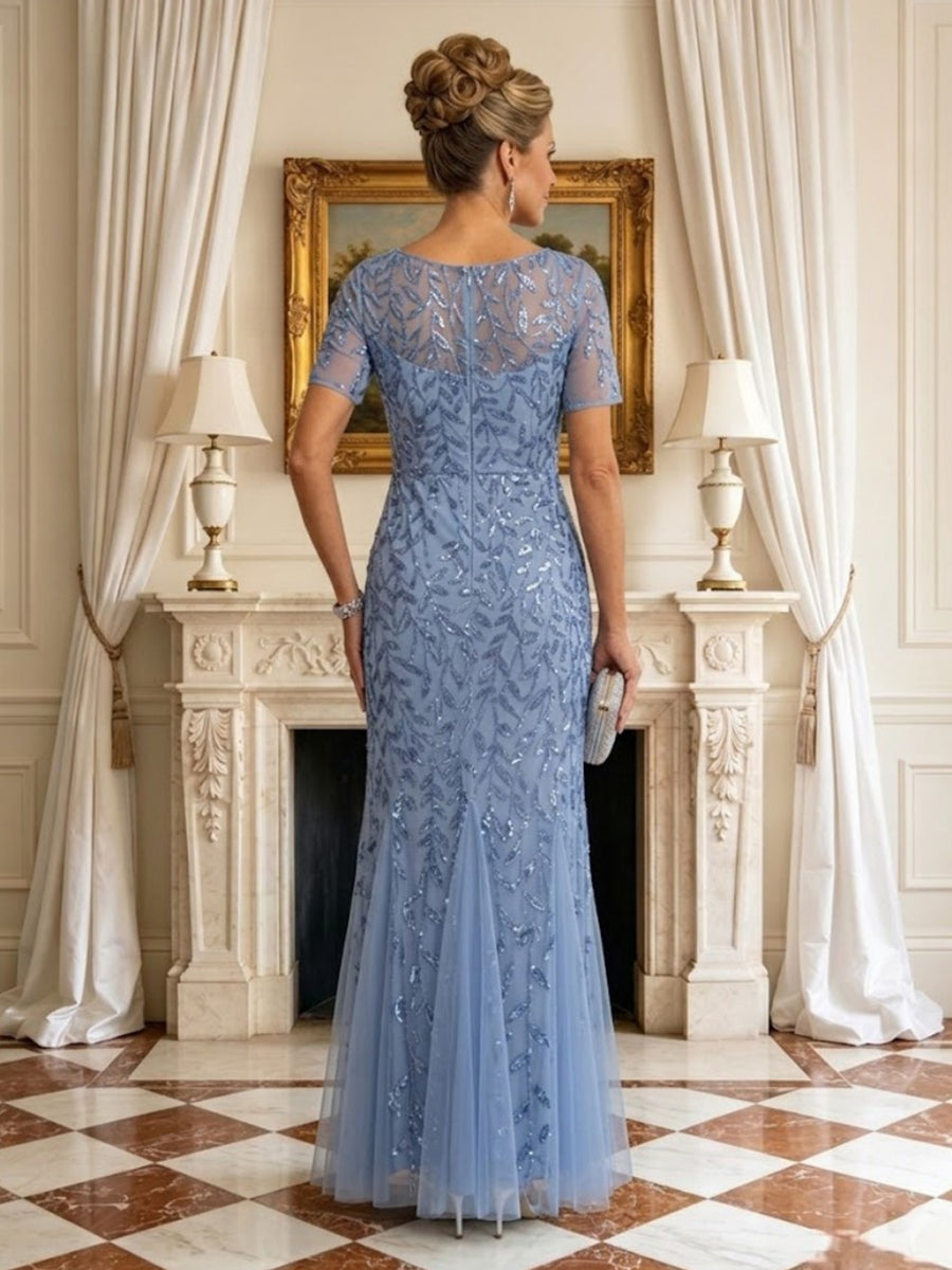 Mermaid Round Neck Short Sleeves Mother of the Bride Dresses