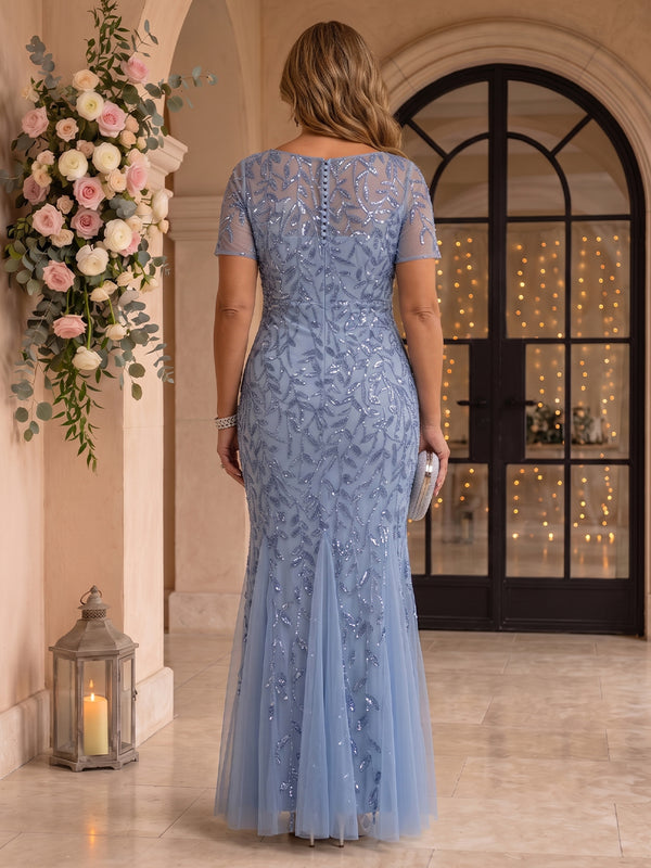 Plus Size Mermaid Round Neck Short Sleeves Mother of the Bride Dresses
