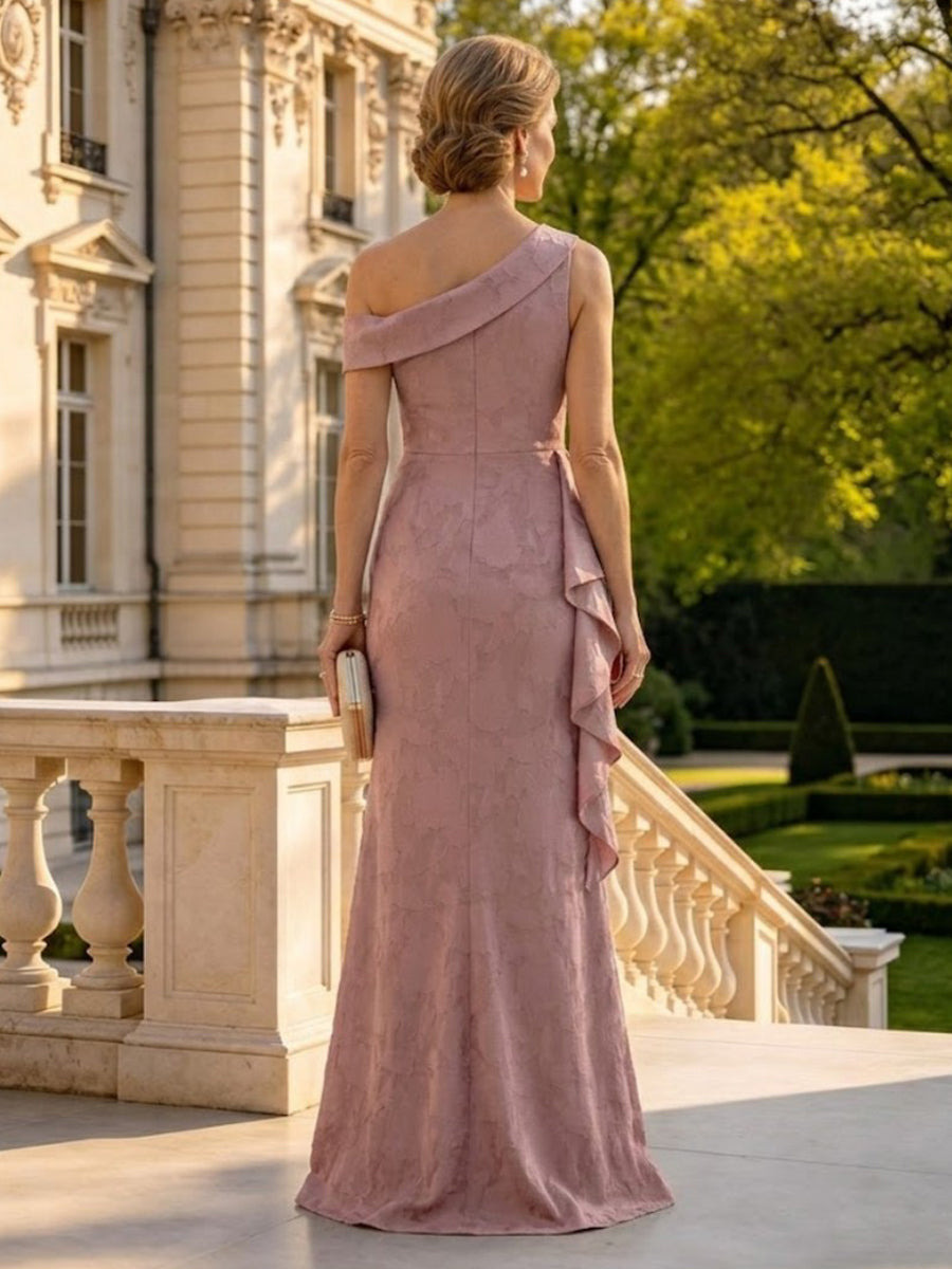 Column One Shoulder Sleeveless Long Mother of the Bride Dresses