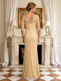 Mermaid V Neck Half Sleeves Long Mother of the Bride Dresses