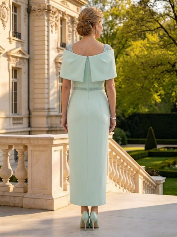 Mermaid Square Neck Short Sleeves Long Mother of the Bride Dresses