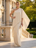 Mermaid One Shoulder Sleeveless Long Mother of the Bride Dresses with Cape